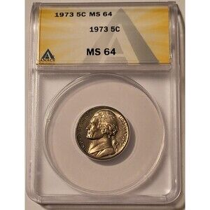 1973 Jefferson Nickel MS64 ANACS Light Toning